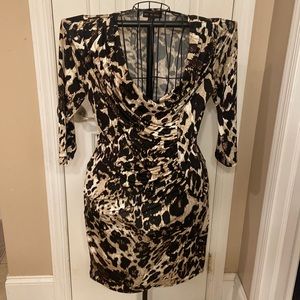 Cute Dana BUCHMAN Animal Print Dress Ruched Front Size M